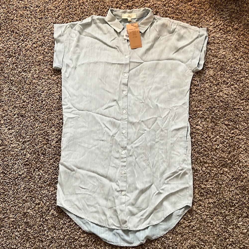 Light Blue Striped Button Up Dress